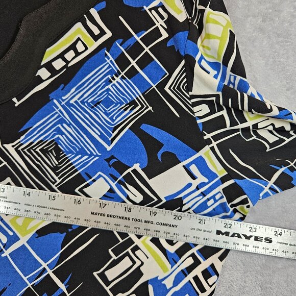 JM Collections Flowy Blouse Womens XL Black Blue Geometric Career Office date - Picture 5 of 9
